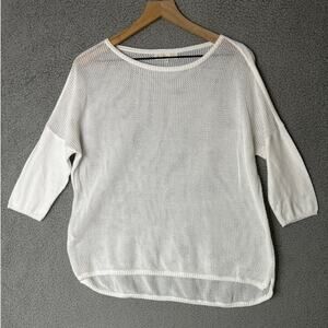 INDIGENOUS Open Knit Sweater Womens Small White Organic Cotton Beachy Coastal